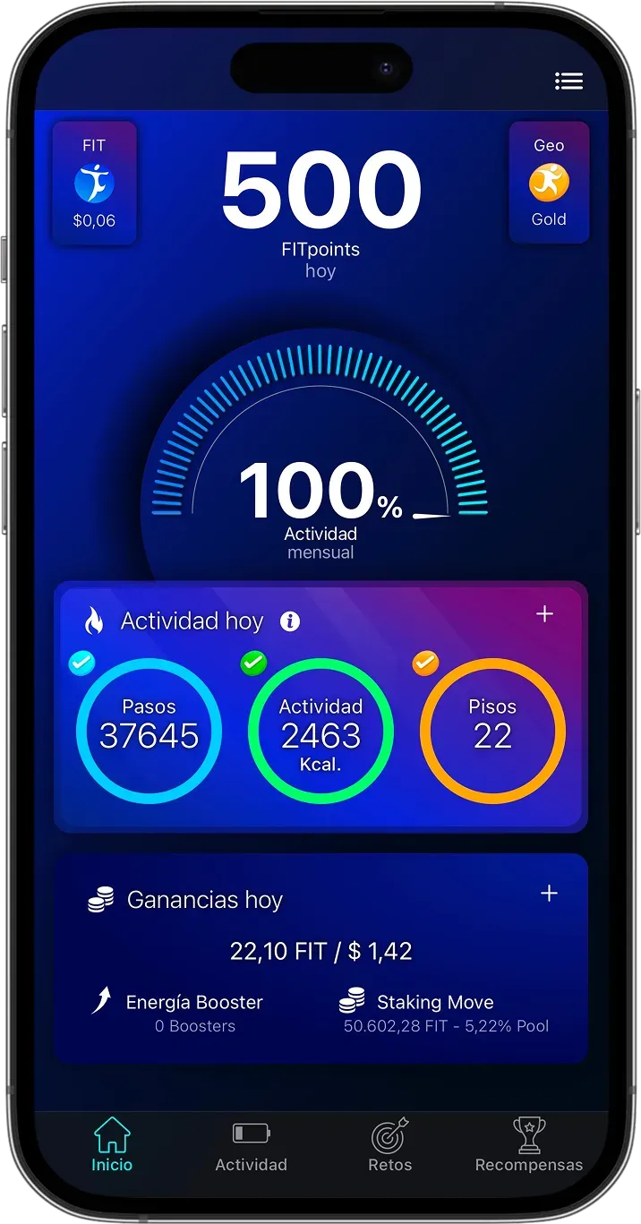 Objetivos diarios cumplidos en la app FITtoken Move