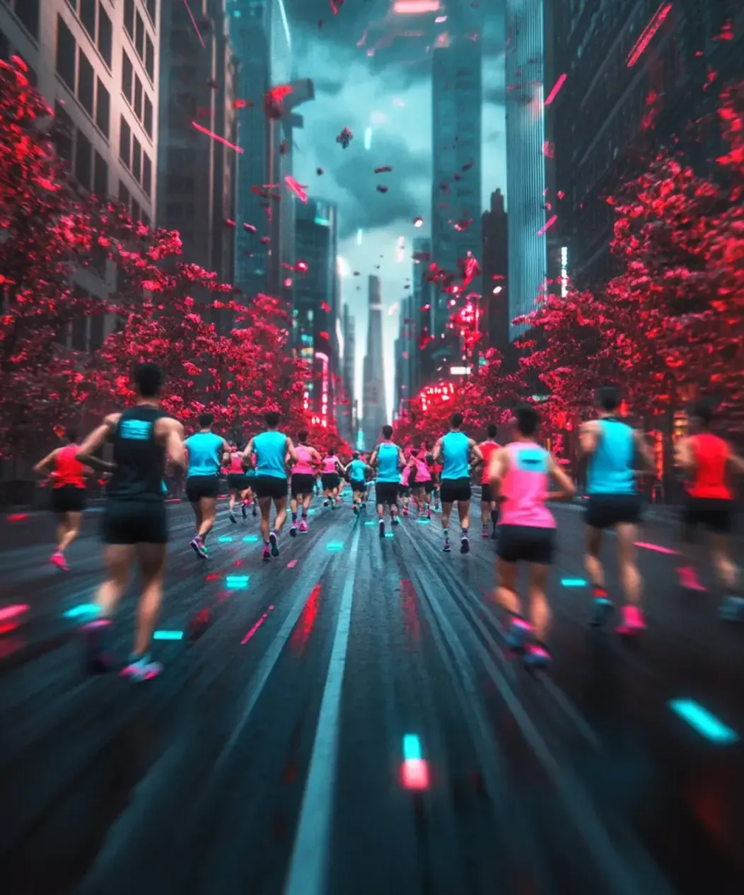 Corredores de la comunidad FITtoken celebrando un entrenamiento con la app