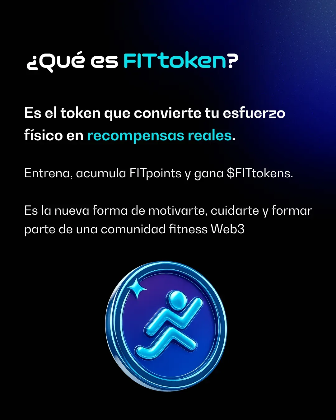 Qué es FITtoken: el token que convierte tu esfuerzo físico en recompensas reales, junto a la moneda azul con el corredor de FITtoken